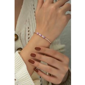 Papatya Silver 925 Ayar Rose Kaplama Renkli Baget Taşlı Gümüş Bileklik