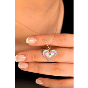 Papatya Silver 925 Ayar Rose Kaplama Renkli Mineli Kalp Kadın Gümüş Kolye