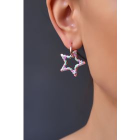 Papatya Silver 925 Ayar Rose Kaplama Renkli Mineli Yıldız Gümüş Küpe