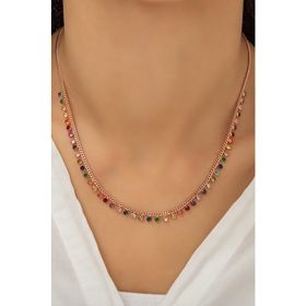 Papatya Silver 925 Ayar Rose Kaplama Sallantılı Dikdörtgen Mix Taşlı Tiffany Gümüş Kolye