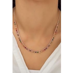 Papatya Silver 925 Ayar Rose Kaplama Sallantılı Dikdörtgen Mix Taşlı Tiffany Gümüş Kolye