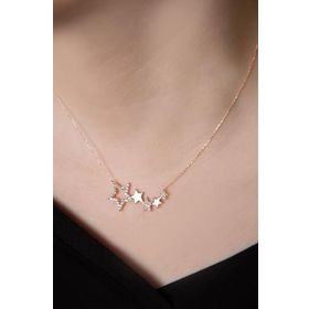 Papatya Silver 925 Ayar Rose Kaplama Sıralı Beş Yıldız Zirkon Taşlı Kadın Gümüş Kolye