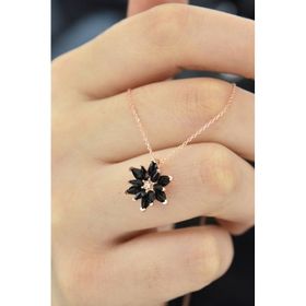 Papatya Silver 925 Ayar Rose Kaplama Siyah Lotus Gümüş Kolye