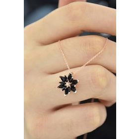 Papatya Silver 925 Ayar Rose Kaplama Siyah Lotus Gümüş Kolye