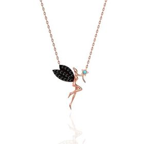 Papatya Silver 925 Ayar Rose Kaplama Siyah Zirkon Taşlı Mavi Yıldız Su Perisi Kadın Gümüş Kolye