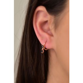 Papatya Silver 925 Ayar Rose Kaplama Siyah Zirkon Taşlı Tektaş Sallantılı Çiçek Halka Gümüş Küpe