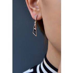 Papatya Silver 925 Ayar Rose Kaplama Tasarım Geometrik Şekilli Gümüş Küpe