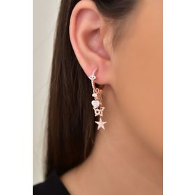 Papatya Silver 925 Ayar Rose Kaplama Tasarım Tekli Kalpli Yıldız Şans Gümüş Küpe