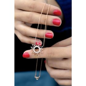 Papatya Silver 925 Ayar Rose Kaplama Taşlı Güneş Kadın Gümüş Kolye