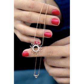 Papatya Silver 925 Ayar Rose Kaplama Taşlı Güneş Kadın Gümüş Kolye