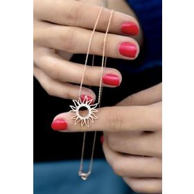Papatya Silver 925 Ayar Rose Kaplama Taşlı Güneş Kadın Gümüş Kolye