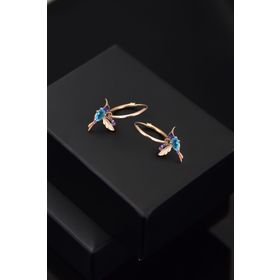 Papatya Silver 925 Ayar Rose Kaplama Taşlı Halka Kuş Gümüş Küpe