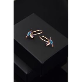 Papatya Silver 925 Ayar Rose Kaplama Taşlı Halka Kuş Gümüş Küpe