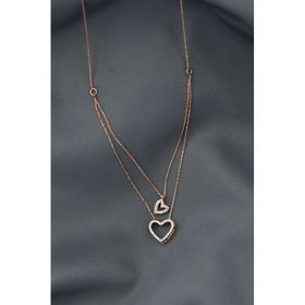 Papatya Silver 925 Ayar Rose Kaplama Taşlı Kalp Asansör Kadın Gümüş Kolye