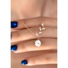 Papatya Silver 925 Ayar Rose Kaplama Taşlı Manolya Çiçeği Kadın Gümüş Kolye