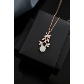 Papatya Silver 925 Ayar Rose Kaplama Taşlı Sarmaşık Sedef Manolya Çiçeği Gümüş Kolye