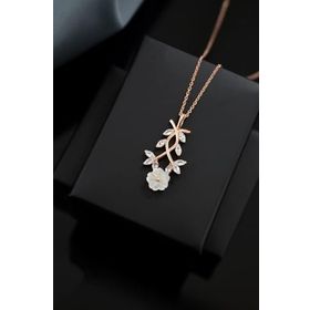 Papatya Silver 925 Ayar Rose Kaplama Taşlı Sarmaşık Sedef Manolya Çiçeği Gümüş Kolye