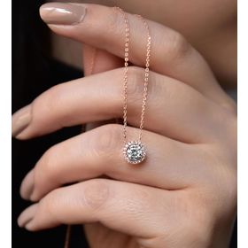 Papatya Silver 925 Ayar Rose Kaplama Tek Taş Gümüş Kolye
