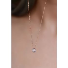 Papatya Silver 925 Ayar Rose Kaplama Tek Taş Gümüş Kolye