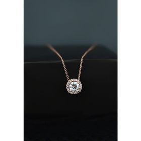 Papatya Silver 925 Ayar Rose Kaplama Tek Taş Gümüş Kolye