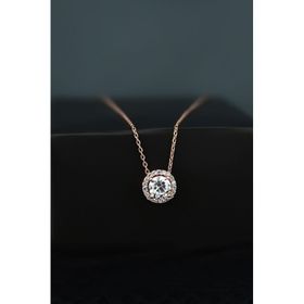 Papatya Silver 925 Ayar Rose Kaplama Tek Taş Gümüş Kolye
