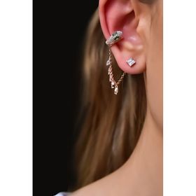 Papatya Silver 925 Ayar Rose Kaplama Tekli Ear Cuff Chain Snake Gümüş Küpe