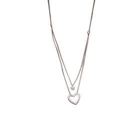 Papatya Silver 925 Ayar Rose Kaplama Tektaş ve Kalp Asansör Kadın Gümüş Kolye