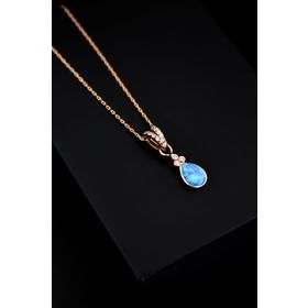 Papatya Silver 925 Ayar Rose Kaplama Tepelikli Opal Damla Gümüş Kolye