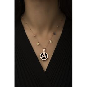 Papatya Silver 925 Ayar Rose Kaplama Top Zincirli Tasarım Şans Parçalı A Harf Kadın Gümüş Kolye
