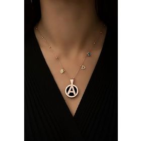 Papatya Silver 925 Ayar Rose Kaplama Top Zincirli Tasarım Şans Parçalı A Harf Kadın Gümüş Kolye