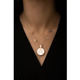 Papatya Silver 925 Ayar Rose Kaplama Top Zincirli Tasarım Şans Parçalı Beyaz Zeminli A Harf Kadın Gümüş Kolye