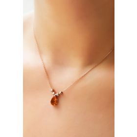 Papatya Silver 925 Ayar Rose Kaplama Turuncu Damla Kenarları Çift Dorica Toplu Gümüş Kolye