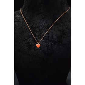 Papatya Silver 925 Ayar Rose Kaplama Turuncu Mineli Minimal Kalp Gümüş Kolye