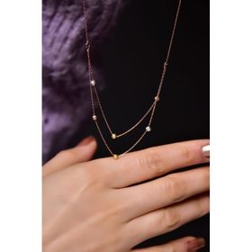 Papatya Silver 925 Ayar Rose Kaplama Üç Renk Dorika Toplu Halkalı Çift Zincir Kadın Gümüş Kolye