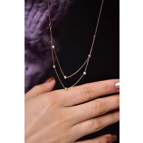 Papatya Silver 925 Ayar Rose Kaplama Üç Renk Dorika Toplu Halkalı Çift Zincir Kadın Gümüş Kolye