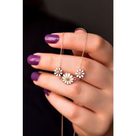 Papatya Silver 925 Ayar Rose Kaplama Üçlü Papatya Kadın Gümüş Kolye