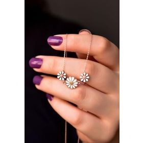 Papatya Silver 925 Ayar Rose Kaplama Üçlü Papatya Kadın Gümüş Kolye