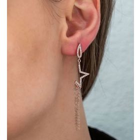 Papatya Silver 925 Ayar Rose Kaplama Yarım Yıldız Zincir Sallantılı Gümüş Küpe