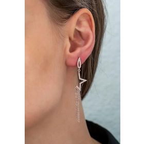 Papatya Silver 925 Ayar Rose Kaplama Yarım Yıldız Zincir Sallantılı Gümüş Küpe