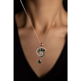 Papatya Silver 925 Ayar Rose Kaplama Yeşim Renkli Spiral Snail Tasarım Kadın Gümüş Kolye