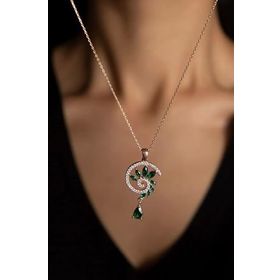 Papatya Silver 925 Ayar Rose Kaplama Yeşim Renkli Spiral Snail Tasarım Kadın Gümüş Kolye
