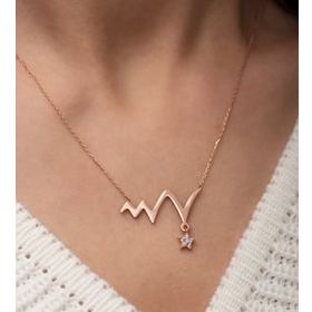 Papatya Silver 925 Ayar Rose Kaplama Yıldız Tektaş Gümüş Ritim Kolye