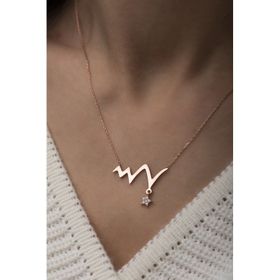 Papatya Silver 925 Ayar Rose Kaplama Yıldız Tektaş Gümüş Ritim Kolye