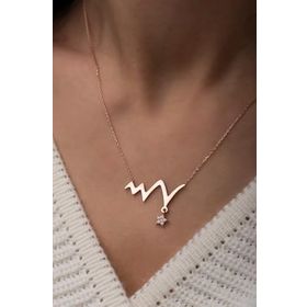 Papatya Silver 925 Ayar Rose Kaplama Yıldız Tektaş Gümüş Ritim Kolye