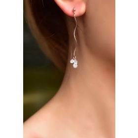 Papatya Silver 925 Ayar Rose Kaplama Zirkon Taşılı Dalgalı Zincir Sallantılı Gümüş Küpe