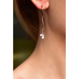 Papatya Silver 925 Ayar Rose Kaplama Zirkon Taşılı Dalgalı Zincir Sallantılı Gümüş Küpe