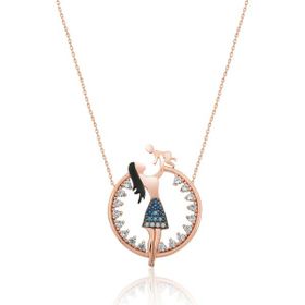 Papatya Silver 925 Ayar Rose Kaplama Zirkon Taşlı Anne Çocuk Gümüş Kolye