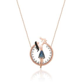Papatya Silver 925 Ayar Rose Kaplama Zirkon Taşlı Anne Çocuk Gümüş Kolye
