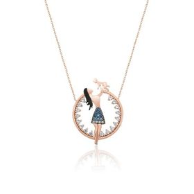 Papatya Silver 925 Ayar Rose Kaplama Zirkon Taşlı Anne Çocuk Gümüş Kolye
