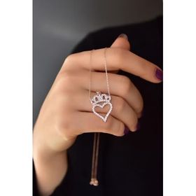 Papatya Silver 925 Ayar Rose Kaplama Zirkon Taşlı Kalpli Kralıçe Tacı Kadın Gümüş Kolye